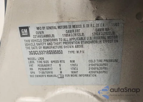 2008 Saturn Vue V6 Xr z USA, uszkodzony, nr VIN 3GSCL53718S595850